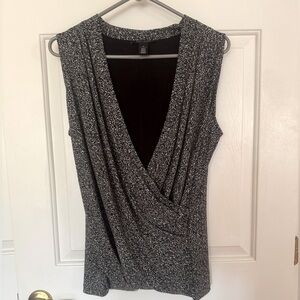 White House Black Market Partially Lined Black and White  Faux Wrap Style Top